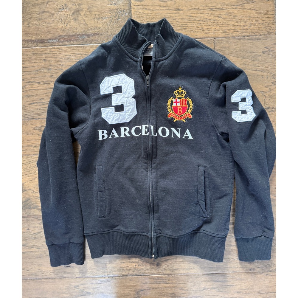Barcelona Designs Mens Full Zip Track Jacket Black Embroidered Crest‎ Size Small